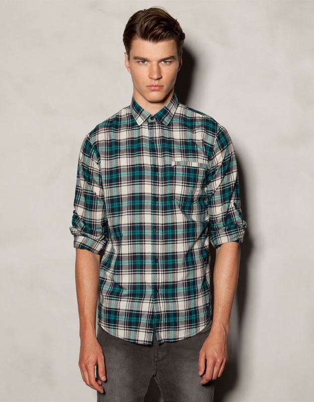 chemise-plaid-pullandbear-vert