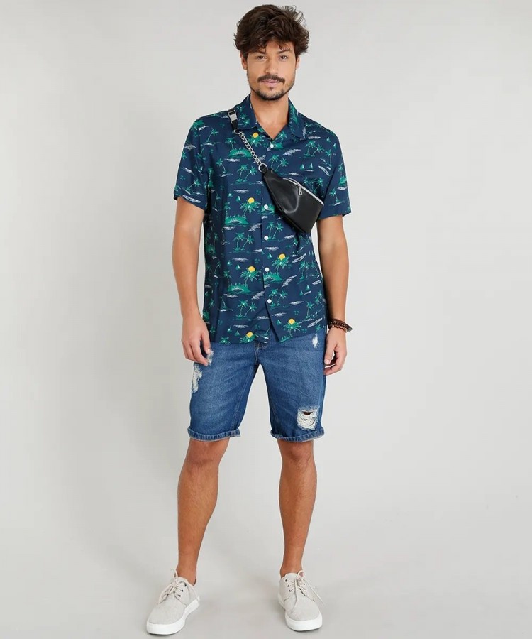 Chemise imprimée à manches courtes (style marine)