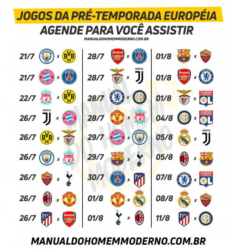 Consultez les dates des matchs de pré-saison de football européen