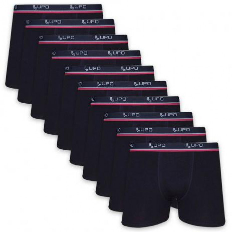 Kit 10 Caleçons Boxers Lupo Comfort Coton Noir