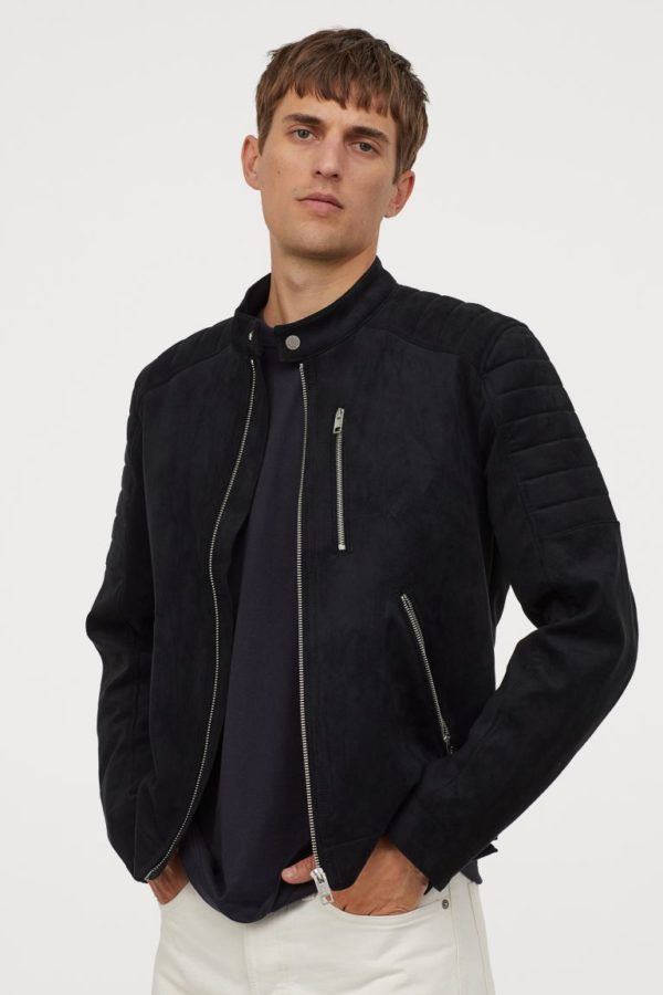 Blousons en cuir homme H&M Blouson motard en faux daim noir