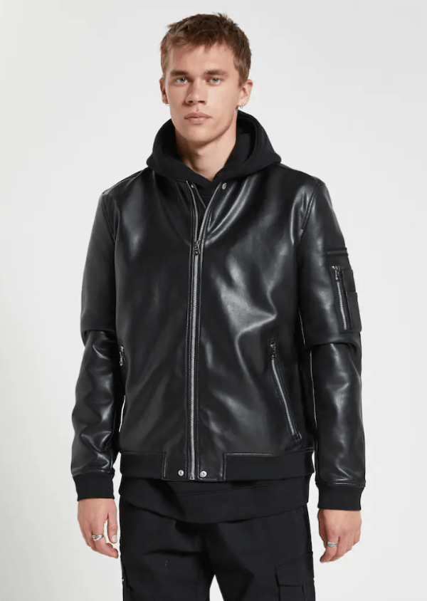 Blousons en cuir homme Pull & Bear Blouson aviateur en simili cuir noir