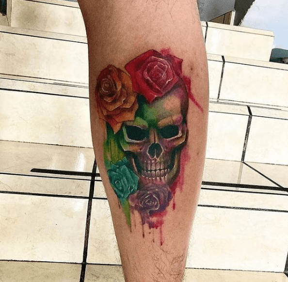 Tatouages ​​roses pour hommes 2021 couleur twin avec crâne